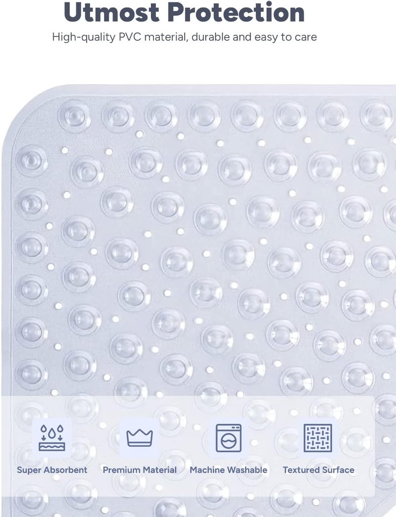 ADO Corner Shower Mat Non Slip, 21x21 inch Curved Shower Mats for Inside Shower, Anti-Slip Bath Mat with Strong Suction Cup, Drain Holes, Machine Washable, Ideal for The Elderly (Clear) - Image 4